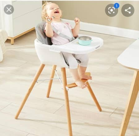 Wooden High Feeding Chair with Tray - light grey