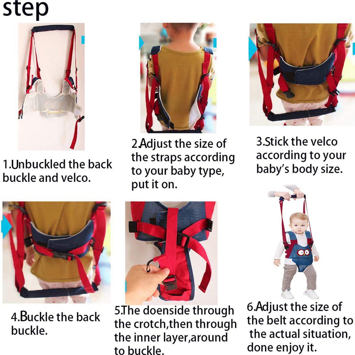 Adjustable Handheld Baby Walking Harness Kids Detachable Walker - Blue