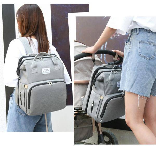 Portable Folding Crib Mommy Bag Bed Backpack - Black