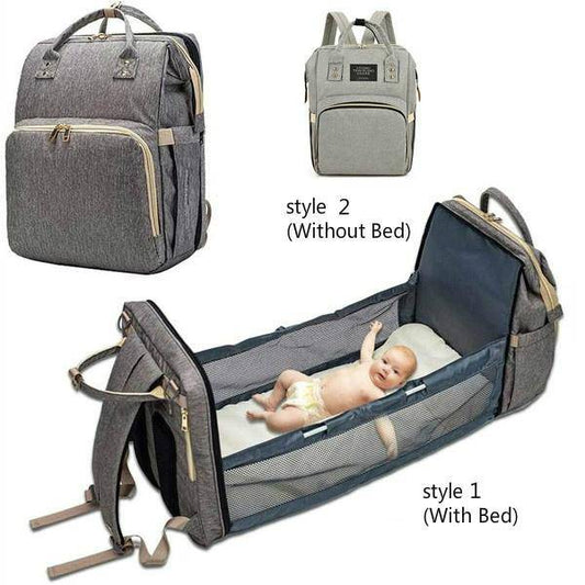 Portable Folding Crib Mommy Bag Bed Backpack - Black
