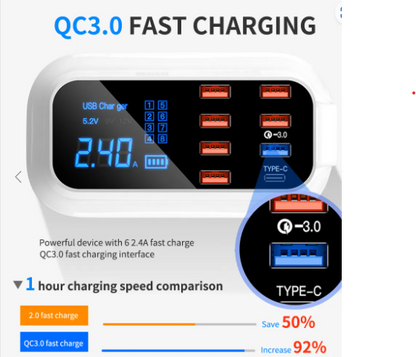 8 Ports Quick Charge 3.0 Led Display USB Charger