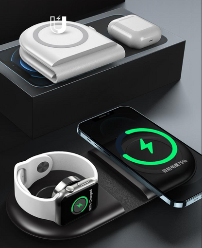 Three in one foldable wireless charger - Black