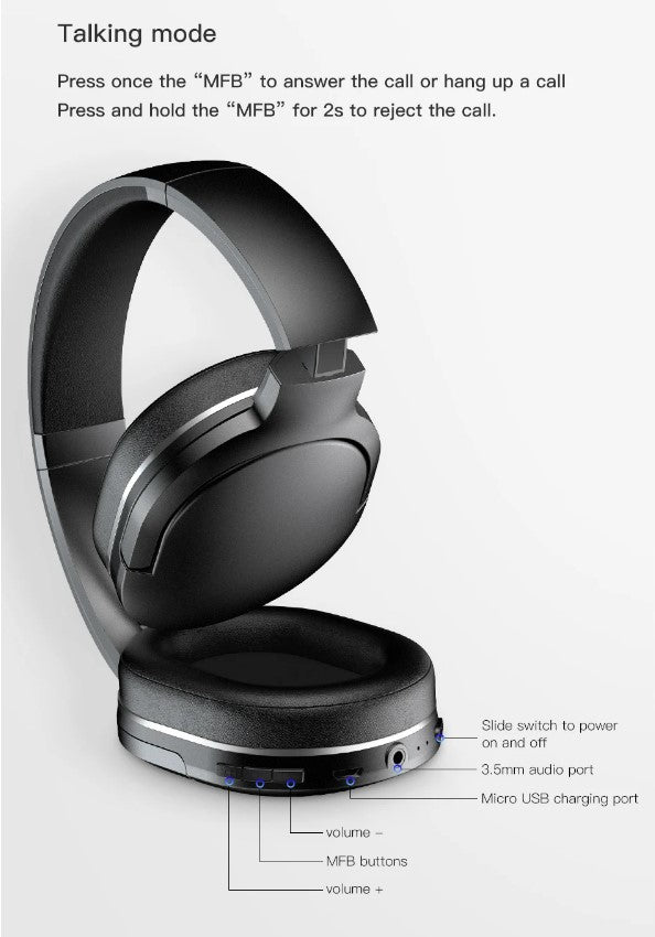 Baseus D02 Wireless Headphone Bluetooth 5.0 - Black