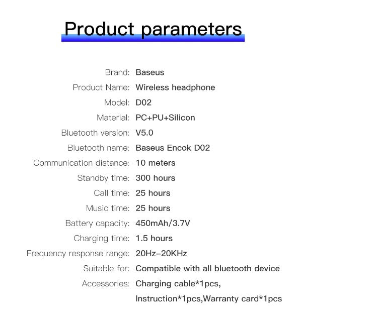 Baseus D02 Wireless Headphone Bluetooth 5.0 - Black